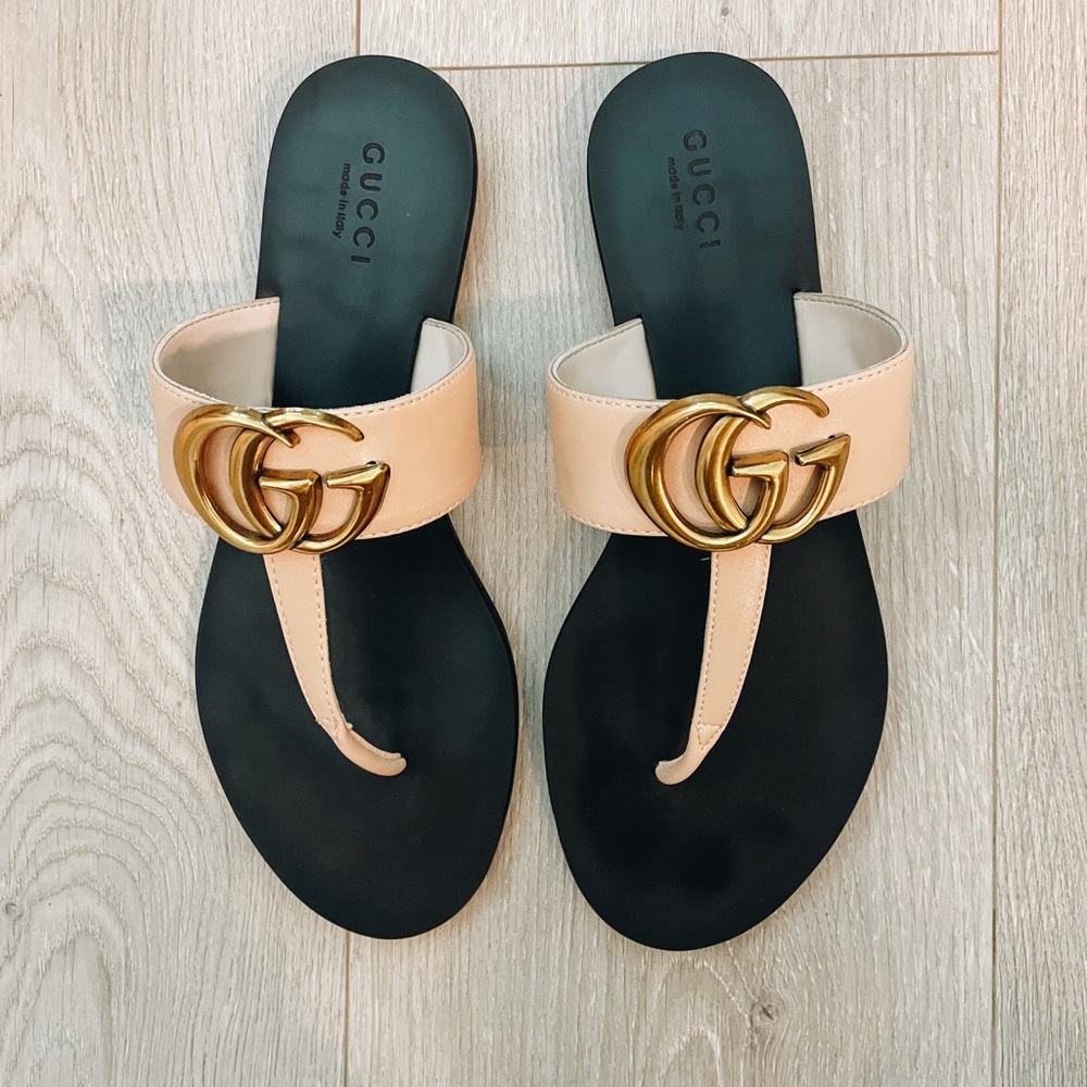 GG Leather Thong Sandals
